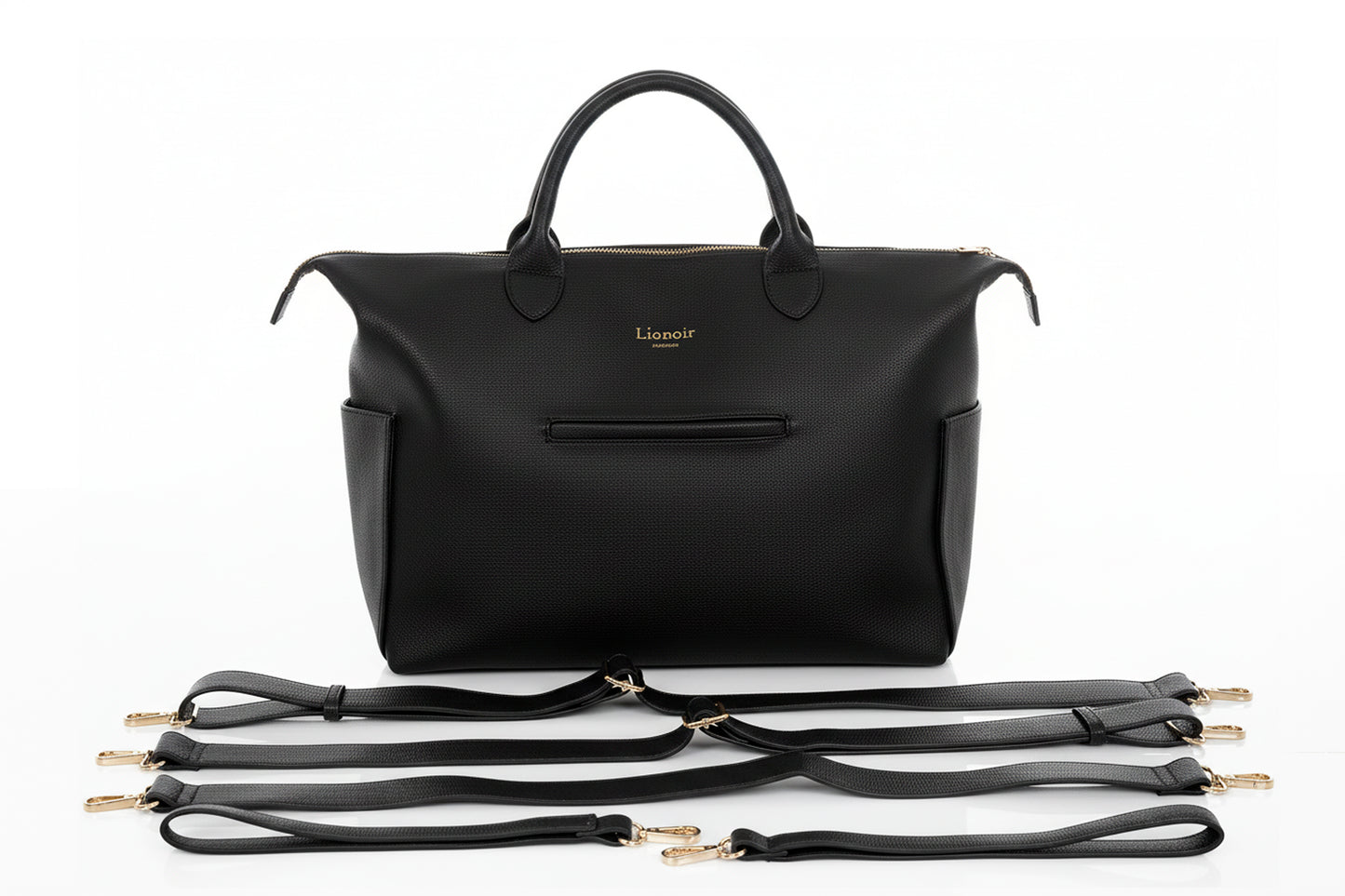 (PRE-ORDER ONLY) Verwacht 01-08-2026 ! Líonoir 'Classique' Luiertas (Vegan leather) Zwart/Goud