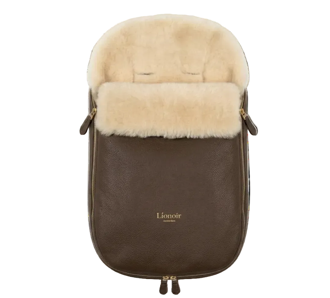 (PRE-ORDER ONLY) Líonoir® Luxury Shearling Footmuff (Vegan leather) Cognac-Brown/Gold 