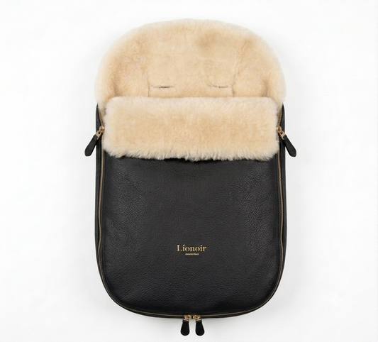 (PRE-ORDER ONLY) Líonoir® Luxury Shearling Footmuff (Vegan leather) Black/Gold