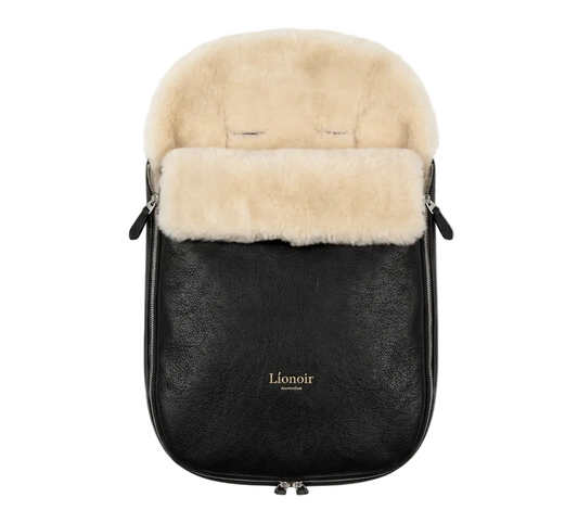 (PRE-ORDER ONLY) Líonoir® Luxury Shearling Footmuff (Vegan leather) Black/Silver
